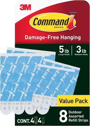 Command Outdoor Refill Strips Variety Pack [Removable]: 4 Medium and 4 Large strips (White)