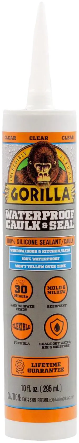 Gorilla Waterproof Caulk & Seal [100% Silicone]: 10 oz. cartridge (Clear)