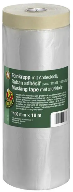 Duck Brand Pre-Taped Drop Cloth [Plastic Sheeting / Removable Cloth Tape]: 55.2 in. x 19-2/3 yds. (Clear)
