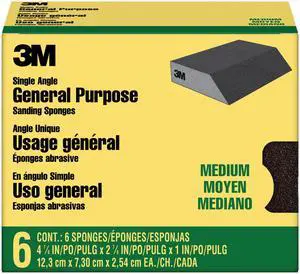 3M Single Angle General Purpose Sanding Sponge [Medium]: 4-7/8 in. x 0.079 yds. x 1 in. thick *6-pack
