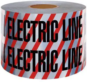 Presco U.S. Made Underground Detectable Tape: 6 in. x 1000 ft. (Red with Black "CAUTION BURIED ELECTRIC LINE BELOW" printing)