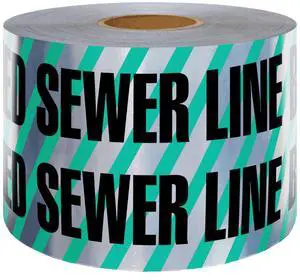 Presco U.S. Made Underground Detectable Tape: 6 in. x 1000 ft. (Green with Black "CAUTION BURIED SEWER LINE BELOW" printing)