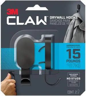 3M CLAW Drywall Hooks [15 lbs.]: 15 lb. / 2 hooks (Black) *2-hooks