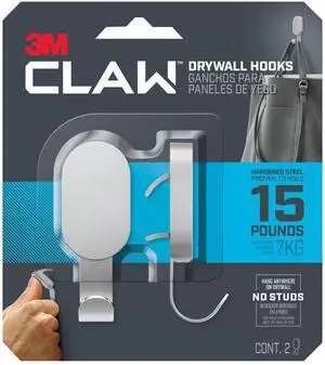 3M CLAW Drywall Hooks [15 lbs.]: 15 lb. / 2 hooks (Silver) *2-hooks