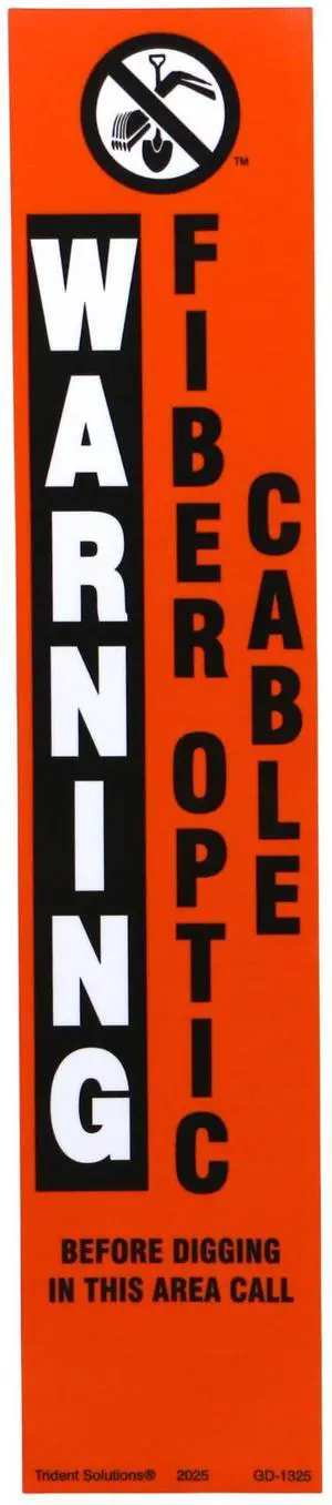 Rhino TriView Marker Post Vinyl Warning Decal: decal-only / 2-7/8 in. x 14-16 in. (Orange with WARNING FIBER OPTIC CABLE printing)