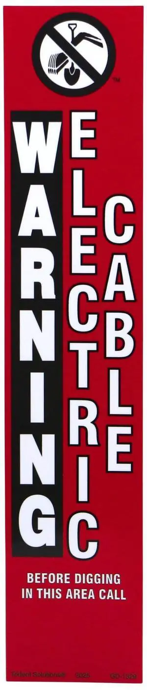 Rhino TriView Marker Post Vinyl Warning Decal: decal-only / 2-7/8 in. x 14-16 in. (Red with WARNING ELECTRIC CABLE printing)