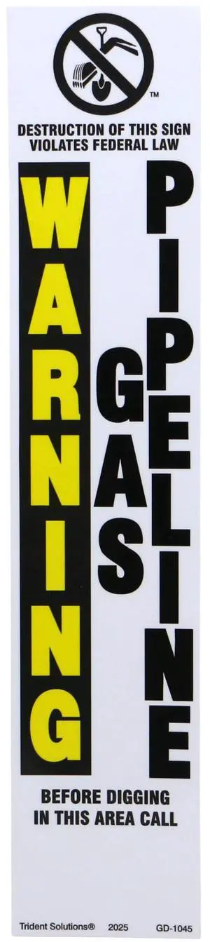 Rhino TriView Marker Post Vinyl Warning Decal: decal-only / 2-7/8 in. x 14-16 in. (White with WARNING GAS PIPELINE printing)