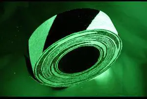 FindTape Glow in the Dark Egress Hazard Marking Tape (GLW-HZ): 2 in. x 33 ft. (Alternating Luminescent Lime Green and Black)