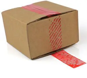 FindTape Tamper Evident Packaging Tape: 2 in. (48mm actual) x 55 yds. (Solid Red with "OPENED VOID" message if removed)