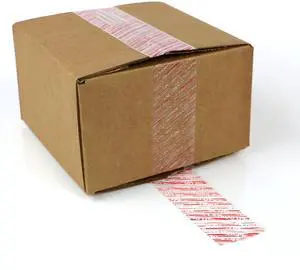 FindTape Tamper Evident Packaging Tape: 2 in. (48mm actual) x 55 yds. (White/Red Stripes with "OPENED VOID" message if removed)