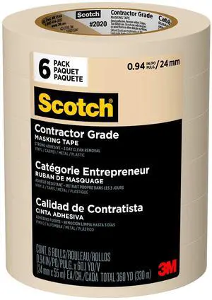 Scotch Contractor Grade Masking Tape (2020): 0.94 in. x 60 yds. (Tan) *6-pack - OEM