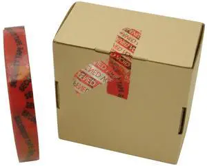 JVCC Tamper Evident Carton Sealing Tape [Instant Grab] (TEV-ST): 3/4 in. x 55 yds. (Surface Printed Red with "OPENED VOID" message if removed)