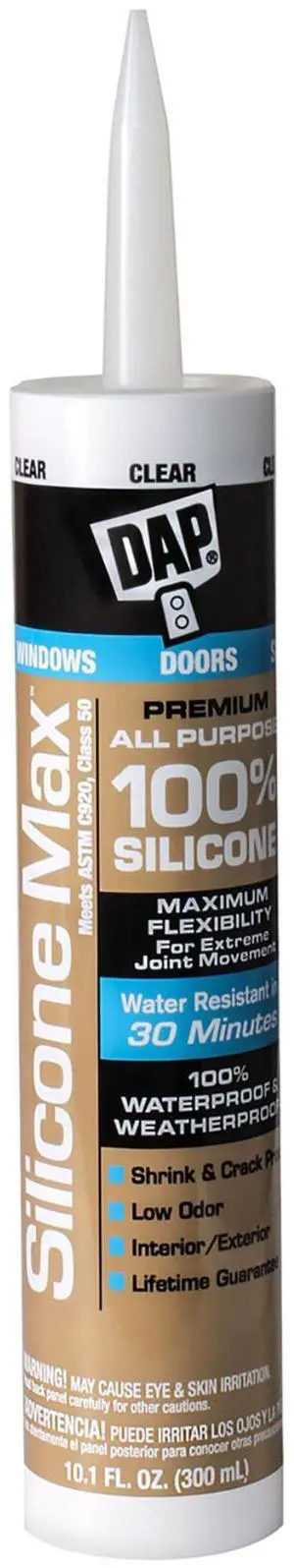 DAP Silicone Max All Purpose 100% Silicone Sealant: 10.1 fl oz. (Clear) DAP Silicone Max All Purpose 100% Silicone Sealant: 10.1 fl oz. (Clear)