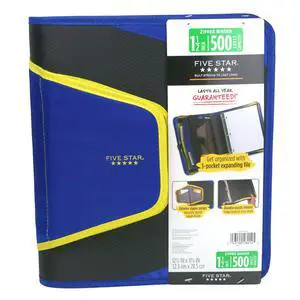 Five Star 1-1/2 inch Zipper Binder: 3-pocket file (Blue, Black & Yellow) 28012-BBY Five Star 1-1/2 inch Zipper Binder: 3-pocket file (Blue, Black & Yellow) 28012-BBY
