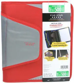 Five Star 1-1/2 inch Zipper Binder: 3-pocket file (Red & Grey) 28012-RG Five Star 1-1/2 inch Zipper Binder: 3-pocket file (Red & Grey) 28012-RG