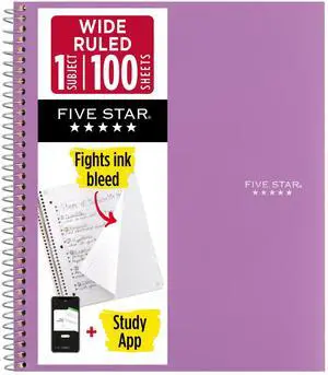 Five Star 1-Subject Spiral Notebook: 8 in. x 10-1/2 in. (Amethyst) 05200-AM Five Star 1-Subject Spiral Notebook: 8 in. x 10-1/2 in. (Amethyst) 05200-AM