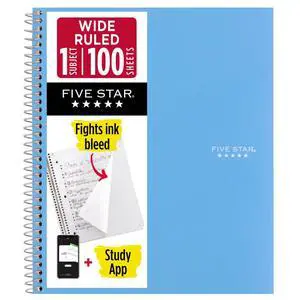 Five Star 1-Subject Spiral Notebook: 8 in. x 10-1/2 in. (Light Blue) 05200-LB Five Star 1-Subject Spiral Notebook: 8 in. x 10-1/2 in. (Light Blue) 05200-LB