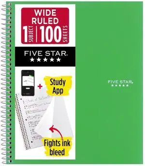 Five Star 1-Subject Spiral Notebook: 8 in. x 10-1/2 in. (Light Green) 05200-LG Five Star 1-Subject Spiral Notebook: 8 in. x 10-1/2 in. (Light Green) 05200-LG