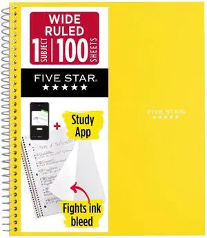 Five Star 1-Subject Spiral Notebook: 8 in. x 10-1/2 in. (Yellow) 05200-YW Five Star 1-Subject Spiral Notebook: 8 in. x 10-1/2 in. (Yellow) 05200-YW