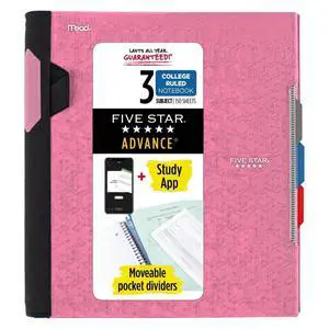 Five Star Advance 3-Subject Spiral Guard Notebook: 8-1/2 in. x 11 in. (Pink) Five Star Advance 3-Subject Spiral Guard Notebook: 8-1/2 in. x 11 in. (Pink)