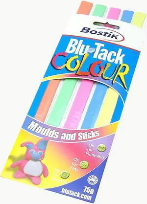 Bostik Blu-Tack Reusable Adhesive: 75g [orange, green, pink, blue & yellow - 5 strips/pack] / Assorted (Orange, Green, Pink, Blue & Yellow) - OEM
