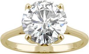 14K Yellow Gold Moissanite by Charles & Colvard 9mm Round Engagement Ring-size 7, 2.70ct DEW