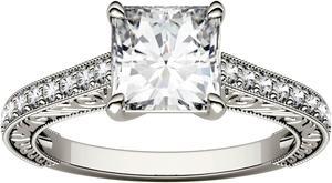 14K White Gold Moissanite by Charles & Colvard 6.5mm Princess Cut Engagement Ring-size 6, 1.74cttw DEW