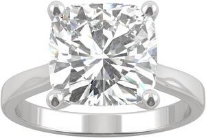 14K White Gold Moissanite by Charles & Colvard 9.5mm Cushion Engagement Ring-size 5 4.20ct DEW
