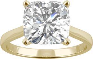 14K Yellow Gold Moissanite by Charles & Colvard 9.0mm Cushion Solitaire Ring- size 5 3.30ct DEW