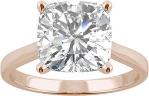 14K Rose Gold Moissanite by Charles & Colvard 9.0mm Cushion Solitaire Ring- size 7 3.30ct DEW