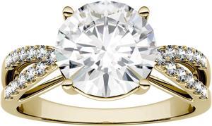 14K Yellow Gold Moissanite by Charles & Colvard 9.0mm Round Engagement Ring-size 9, 2.92cttw DEW