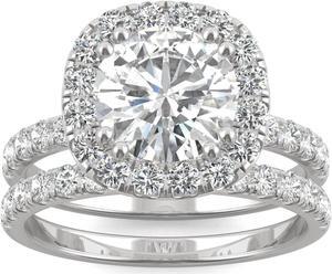 14K White Gold Moissanite by Charles & Colvard 8mm Round Bridal Set-size 8 2.87cttw DEW