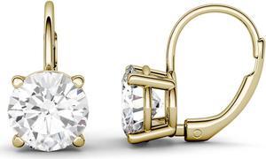 14K Yellow Gold Moissanite by Charles & Colvard 7.5mm Round Drop Earrings, 3.00cttw DEW
