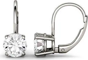14K White Gold Moissanite by Charles & Colvard 6.5mm Round Leverback Earrings, 2.00cttw DEW