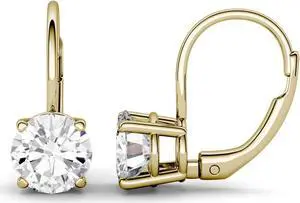 14K Yellow Gold Moissanite by Charles & Colvard 6.5mm Round Leverback Earrings, 2.00cttw DEW