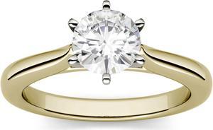 14K Yellow Gold Moissanite by Charles & Colvard 5mm Round Solitaire Ring-size 7, 0.50ct DEW