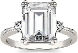 14K White Gold Moissanite by Charles & Colvard 10x8mm Emerald Fashion Ring-size 6 3.69cttw DEW