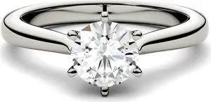 14K White Gold Moissanite by Charles & Colvard 5.0mm Round Engagement Ring-size 9 0.50ct DEW