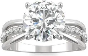 14K White Gold Moissanite by Charles & Colvard 9mm Round Engagement Ring-size 7 2.90cttw DEW
