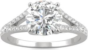 14K White Gold Moissanite by Charles & Colvard 8mm Round Engagement Ring-size 9, 2.24cttw DEW