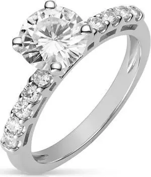 White Gold Moissanite by Charles & Colvard 7.5mm Round Engagement Ring-size 7 1.80cttw DEW