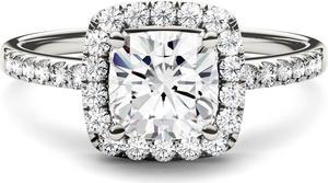 14K White Gold Moissanite by Charles & Colvard 6mm Cushion Engagement Ring-size 5 1.40cttw DEW