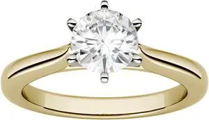 Yellow Gold 6.5mm Moissanite by Charles & Colvard 6-Prong Solitaire Engagement Ring-size 7 1ct DEW