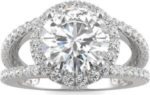 14K White Gold Moissanite by Charles & Colvard 9mm Round Engagement Ring-size 8 3.45cttw DEW