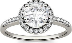 14K White Gold Moissanite by Charles & Colvard 6.5mm Round Engagement Ring-size 10, 1.30cttw DEW