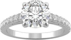 14K White Gold Moissanite by Charles & Colvard 8.0mm Round Engagement Ring- size 9 2.22cttw DEW