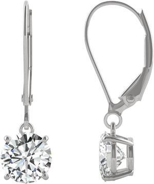 14K White Gold Moissanite by Charles & Colvard 6mm Round Drop Earrings, 1.60cttw DEW