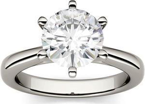 White Gold 8mm Moissanite by Charles & Colvard 6-Prong Solitaire Engagement Ring-size 4.5, 1.9ct DEW