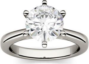 White Gold 8mm Moissanite by Charles & Colvard 6-Prong Solitaire Engagement Ring-size 4.5 1.9ct DEW