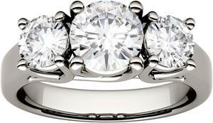 14K White Gold 6.5mm Moissanite by Charles & Colvard Three Stone Ring-size 7 2.00cttw DEW